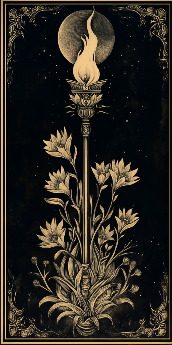 Woodcut Torch and Moon