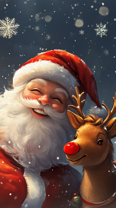 Whimsical Santa and Rudolph