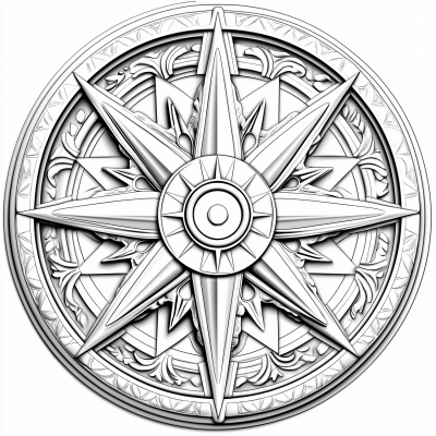 Compass Rose in Bas Relief Style