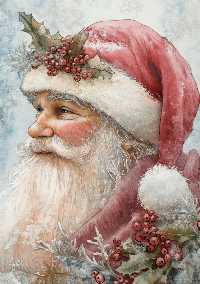 Pink Santa Claus Watercolor