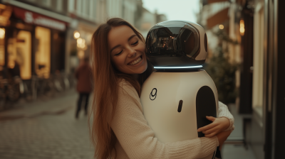 Woman Hugging Delivery Robot
