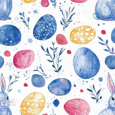 Watercolor Easter Eggs and Rabbit Pattern