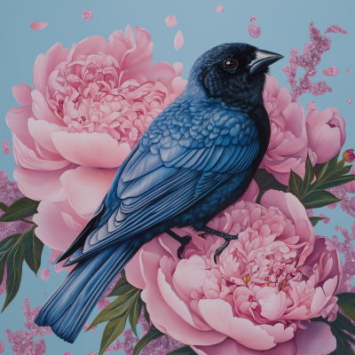 Majestic Bird on Peonies