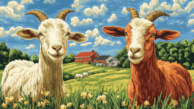 Goats Grazing in a Sunny Landscape