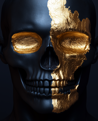 Golden Skull Mask Statue