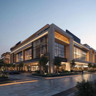 Modern Commercial Building at Sunset