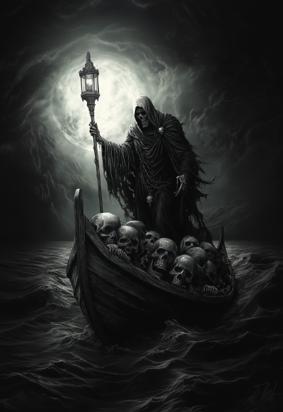 Grim Reaper on a Skull Boat