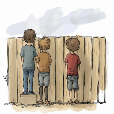 Boys Trying to See Over a Fence
