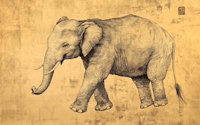 Elegant Elephant Ink Drawing