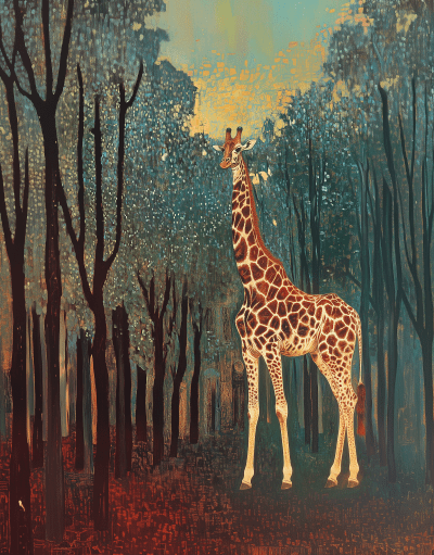Surreal Giraffe in a Forest