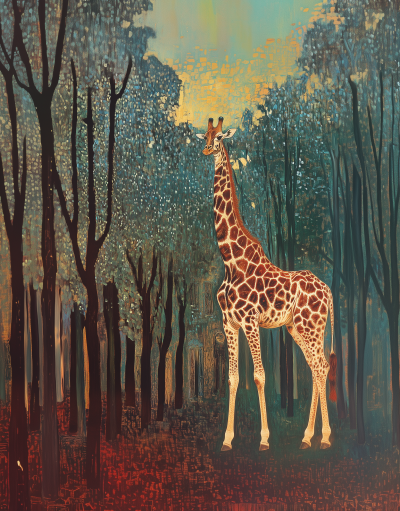 Surrealist Giraffe in a Forest