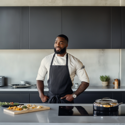 Stylish Chef in Minimalist Kitchen