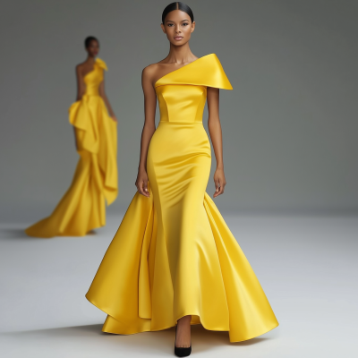 Yellow Stiff Silk Dress