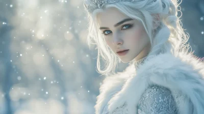 Snow Queen in Frosty Landscape