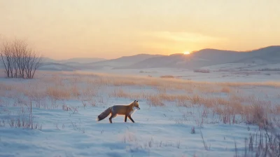 Lone Fox in Snowy Landscape