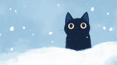 Cute Black Kitten in Snow