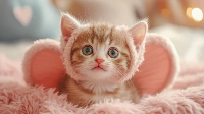 Happy Smiling Kitten in Cupid Costume