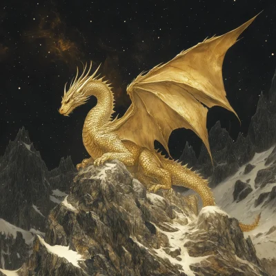 Golden Dragon on Mountain