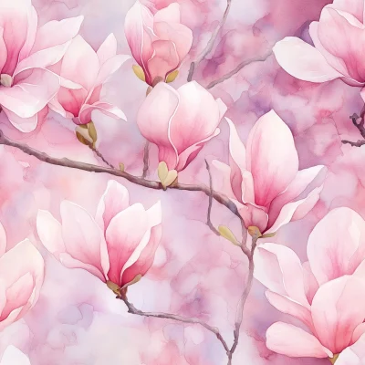 Watercolor Pink Magnolia Blossoms