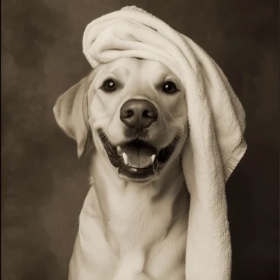 Smiling Labrador with Towel