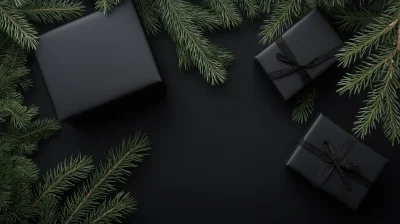 Black Boxes with Pine Tree Branches