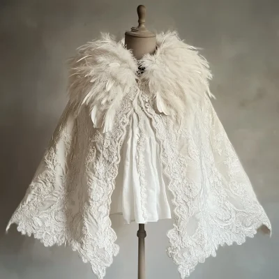 Feather and Lace Fabric Cape