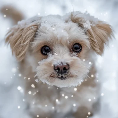 Cute Maltipoo in the Snow