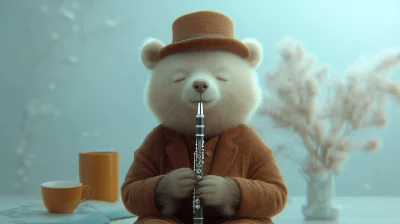 Whimsical Bear with Flute