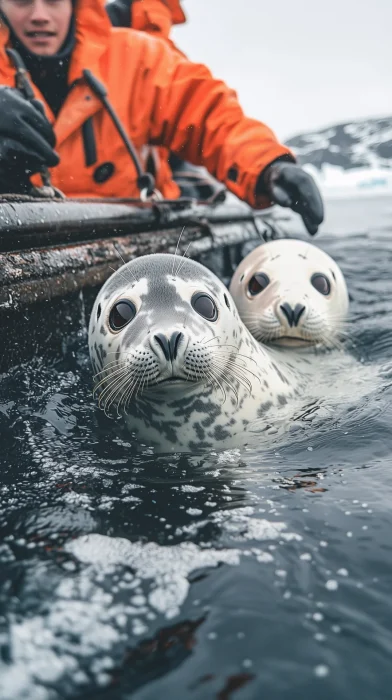 Fisherman with Seals