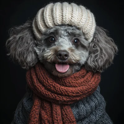 Surprised Grey Poodle Portrait