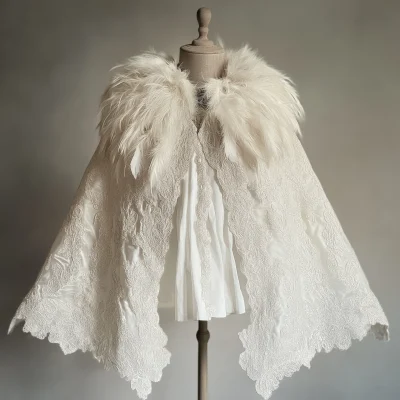 Feather and Lace Fabric Cape