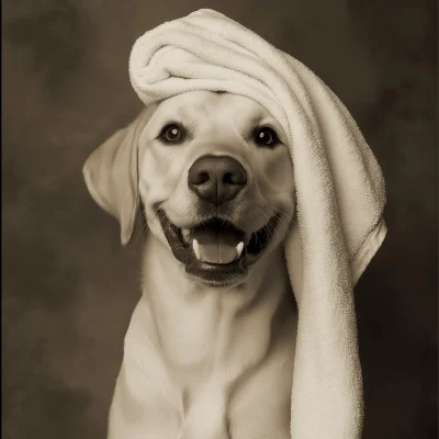 Smiling Labrador with Towel