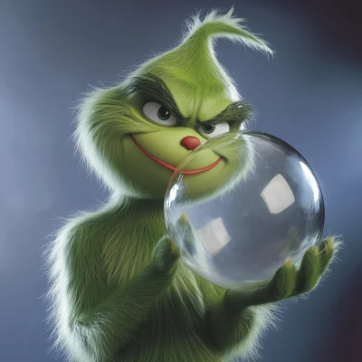 Adorable Grinch Holding Globe