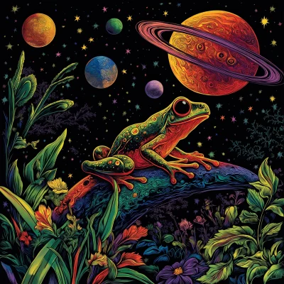 Colorful Frog on the Moon