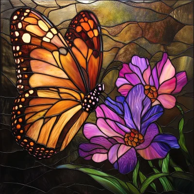 Stained Glass Butterfly and Flower