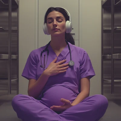 Nurse Meditating in Locker Room