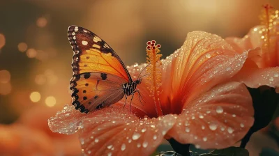 Butterfly and Dewy Flowers