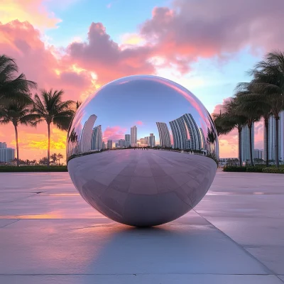 Shiny Silver Metal Orb at Sunset