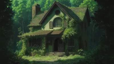 Anime House in a Green Forest