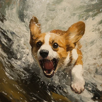 Corgi in River Rapids