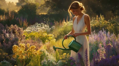 Woman Watering Flowers