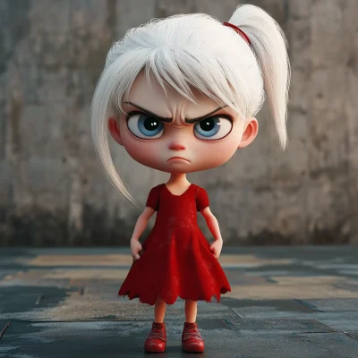 Angry Little Girl in Red Dress