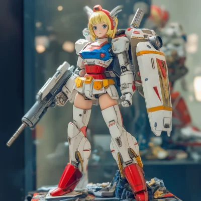 Vintage Manga Space Girl and Gundam Diorama