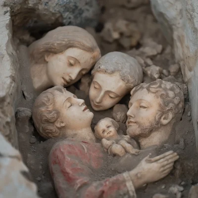 Nativity Scene Under Rubble