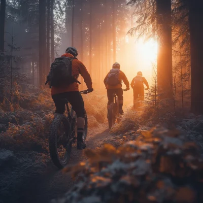 Mountain Bikers in a Forest