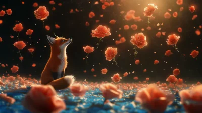 Curious Fox and Floating Roses