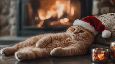 Cute British Cat in Santa Hat