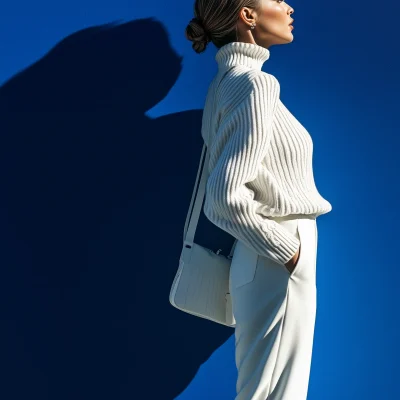 Woman in White Against Blue