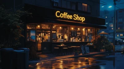 Cozy Coffee Shop at Night