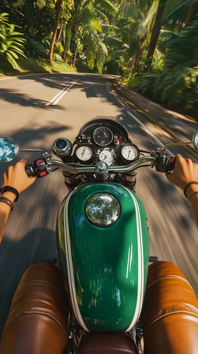 Female Rider on Vintage Cafe Racer